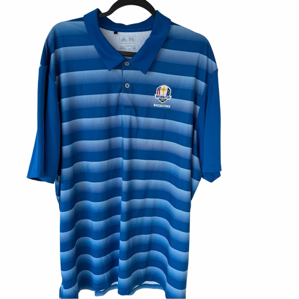 Adidas Vintage Ryder Cup 2016 Hazeltine Blue Striped Golf Polo Shirt Men’s 2XL
